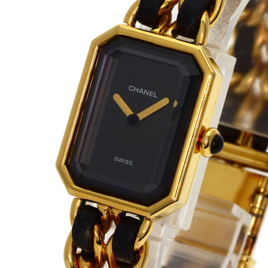 CHANEL Watches Quartz H0001 Gold Plated, GPx Leather gold Premiere L black dial Women Used Authentic
