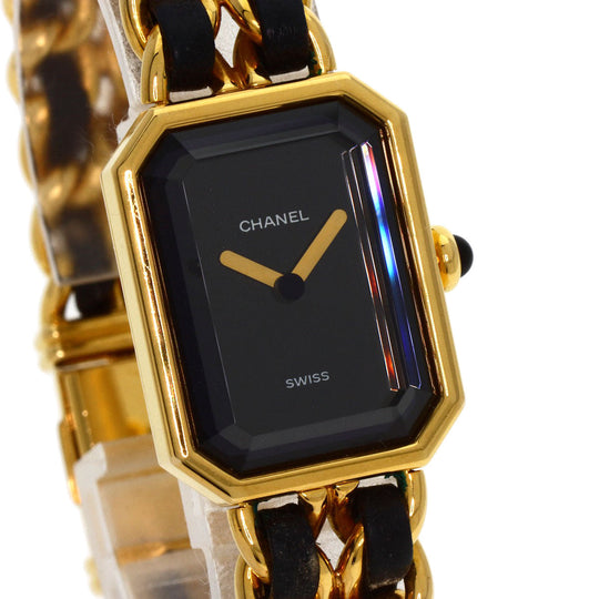 CHANEL Watches Quartz H0001 Gold Plated, GPx Leather gold Premiere L black dial Women Used Authentic