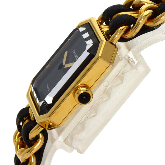 CHANEL Watches Quartz H0001 Gold Plated, GPx Leather gold Premiere L black dial Women Used Authentic