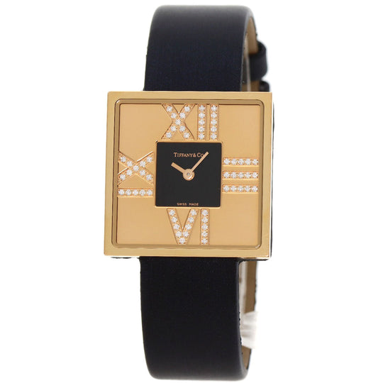 TIFFANY&Co. Watches Quartz Z1950.10.30E10A40E K18YG, Leather x Satin gold Atlas Cocktail Diamond Unused Black x Gold dial Women Used Authentic