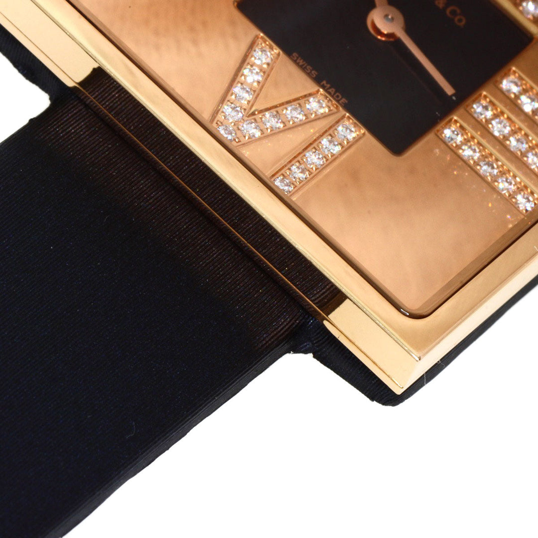 TIFFANY&Co. Watches Quartz Z1950.10.30E10A40E K18YG, Leather x Satin gold Atlas Cocktail Diamond Unused Black x Gold dial Women Used Authentic