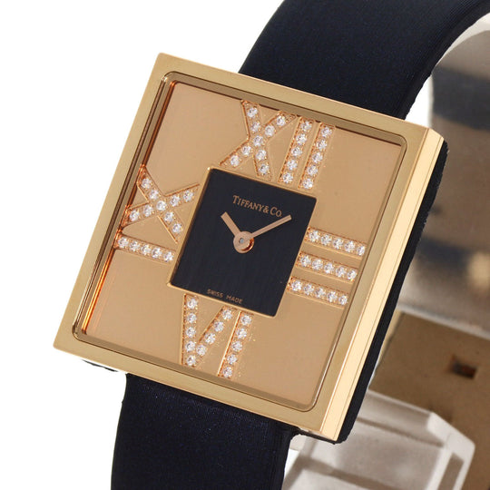 TIFFANY&Co. Watches Quartz Z1950.10.30E10A40E K18YG, Leather x Satin gold Atlas Cocktail Diamond Unused Black x Gold dial Women Used Authentic