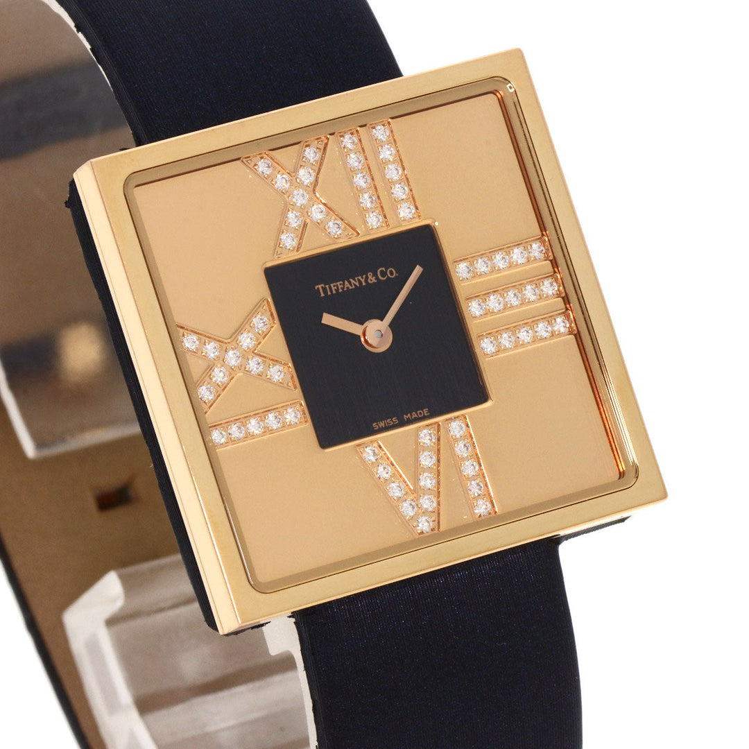 TIFFANY&Co. Watches Quartz Z1950.10.30E10A40E K18YG, Leather x Satin gold Atlas Cocktail Diamond Unused Black x Gold dial Women Used Authentic