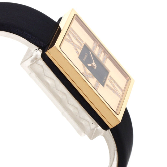 TIFFANY&Co. Watches Quartz Z1950.10.30E10A40E K18YG, Leather x Satin gold Atlas Cocktail Diamond Unused Black x Gold dial Women Used Authentic