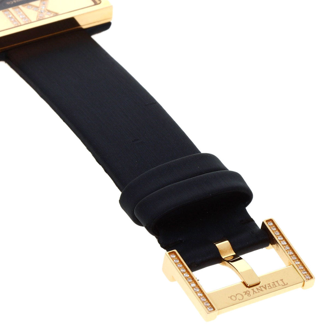 TIFFANY&Co. Watches Quartz Z1950.10.30E10A40E K18YG, Leather x Satin gold Atlas Cocktail Diamond Unused Black x Gold dial Women Used Authentic