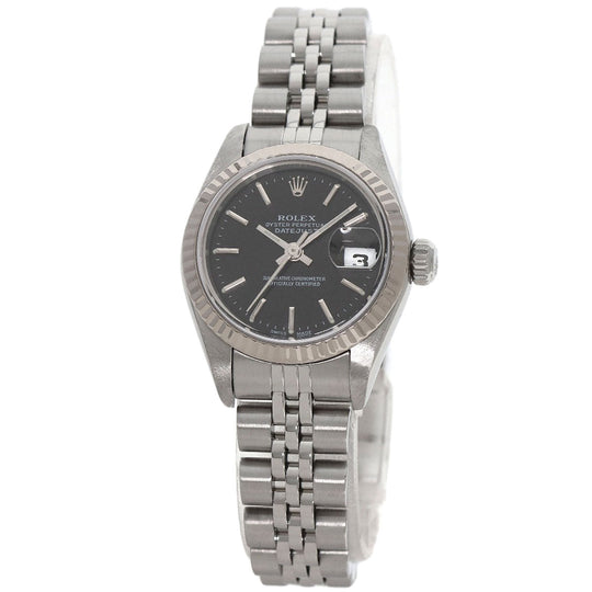 ROLEX Watches Mechanical Automatic 79174 Stainless Steel , Stainless Steel , K18WG Silver Datejust black dial Women Used Authentic
