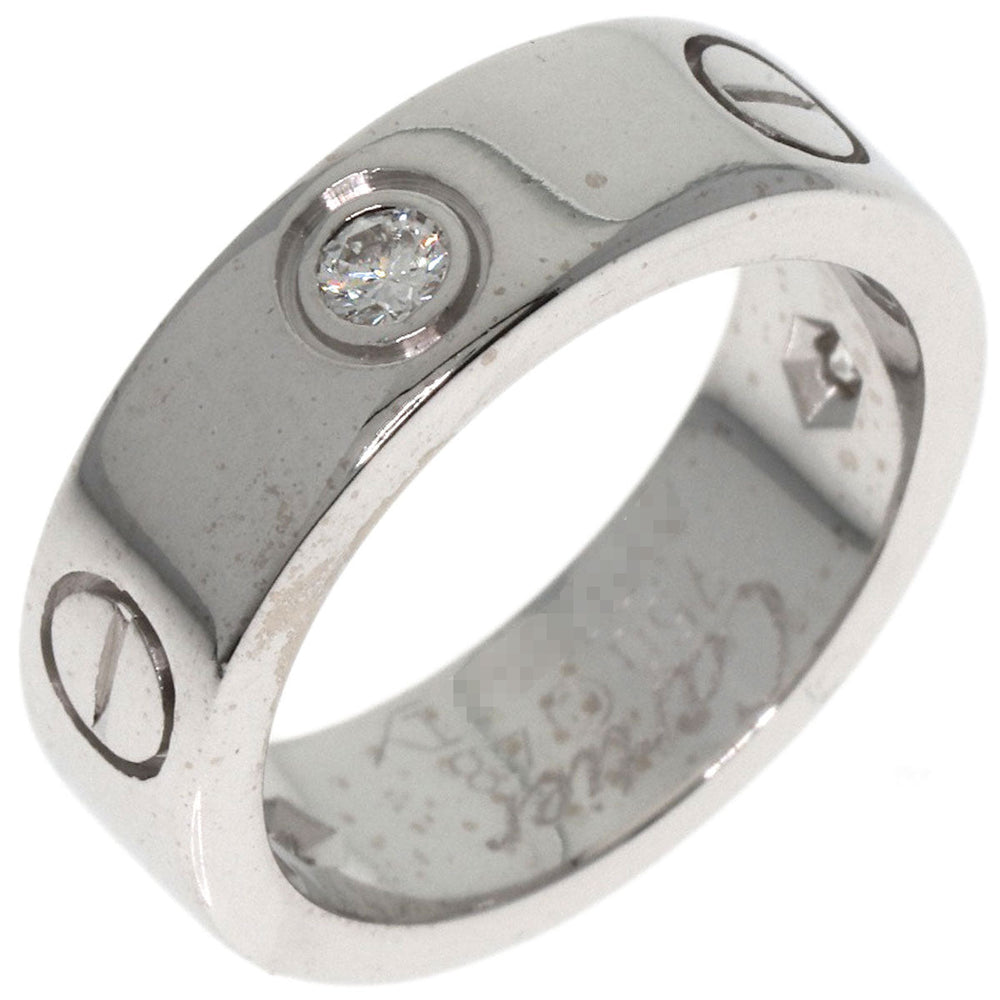 CARTIER Ring K18WG Silver Love Ring 3P Diamond #48 Women Used Authentic