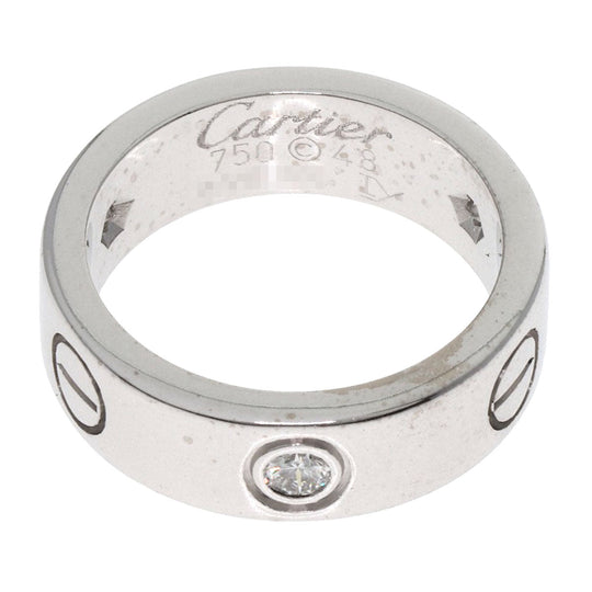 CARTIER Ring K18WG Silver Love Ring 3P Diamond #48 Women Used Authentic