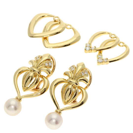 MIKIMOTO Earring 18K Yellow Gold gold Pearl Diamond Replacement TOP Set Women Used Authentic