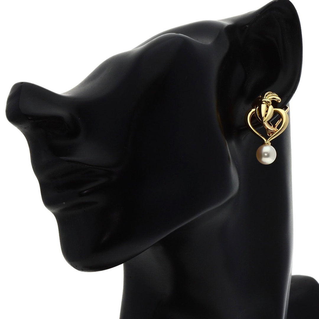 MIKIMOTO Earring 18K Yellow Gold gold Pearl Diamond Replacement TOP Set Women Used Authentic