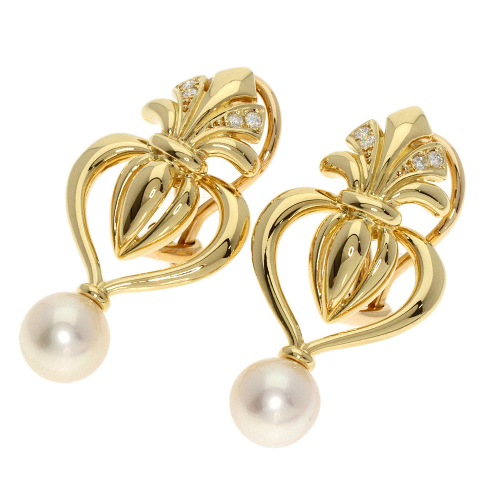 MIKIMOTO Earring 18K Yellow Gold gold Pearl Diamond Replacement TOP Set Women Used Authentic