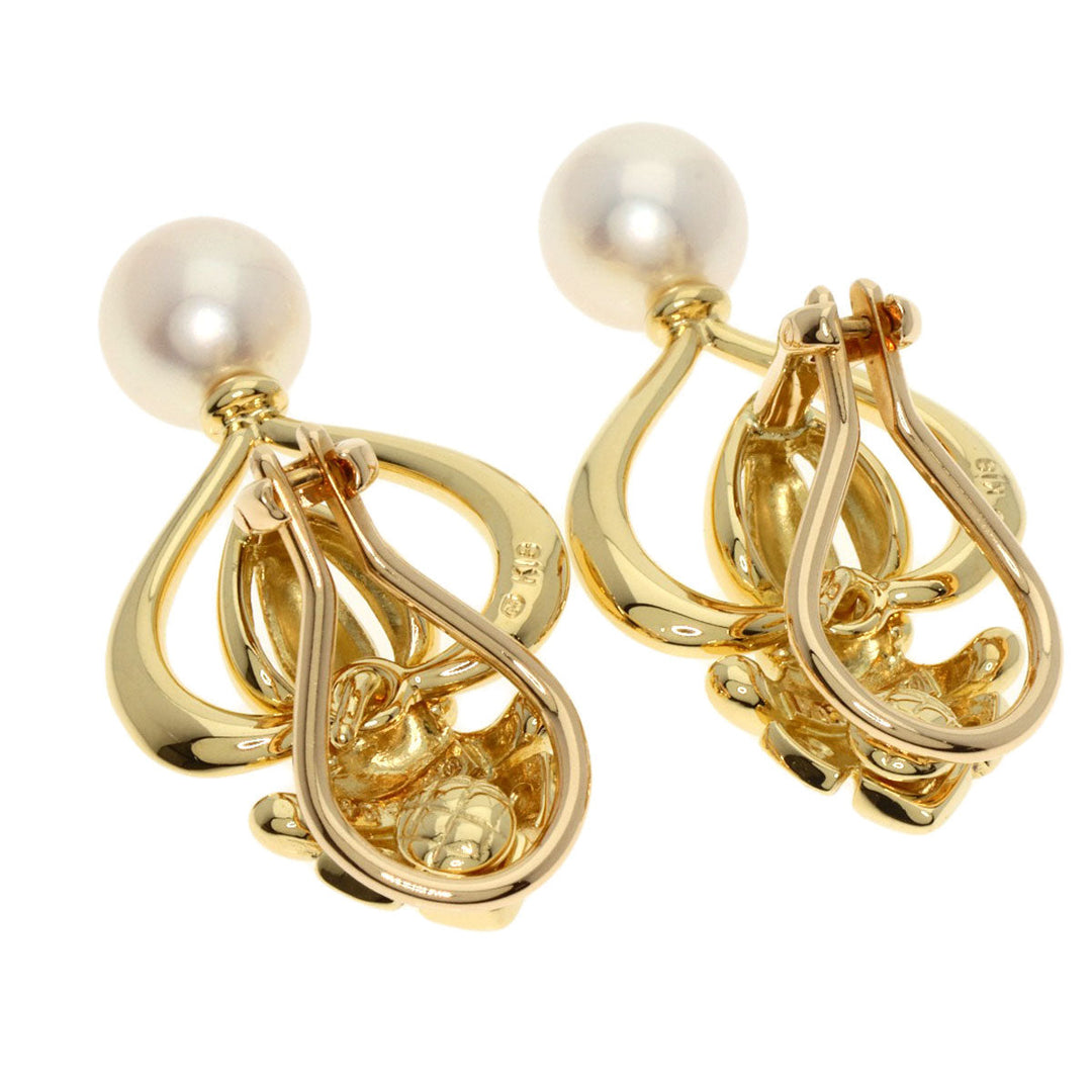 MIKIMOTO Earring 18K Yellow Gold gold Pearl Diamond Replacement TOP Set Women Used Authentic