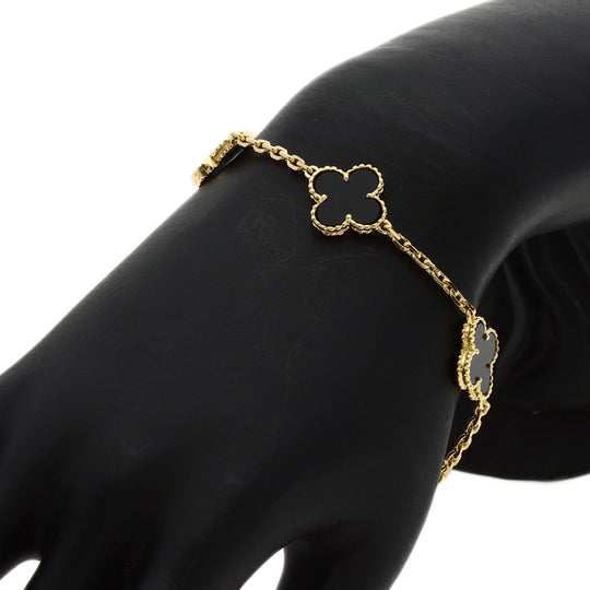Van Cleef & Arpels bracelet 18K Yellow Gold gold Vintage Alhambra 5P Onyx Women Used Authentic