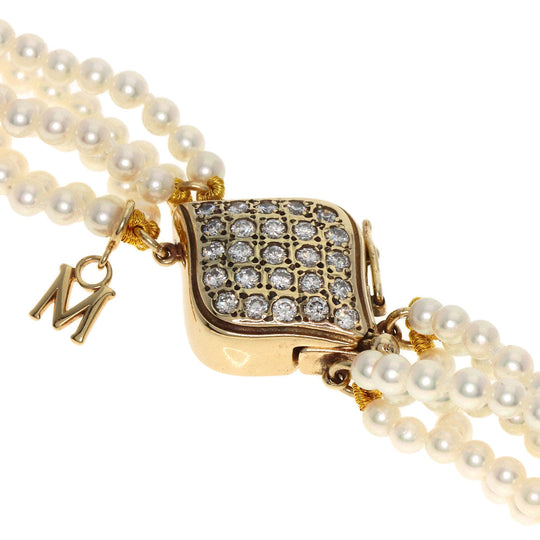 MIKIMOTO Necklace K14YG white Baby Pearl 6-Row Diamond Women Used Authentic