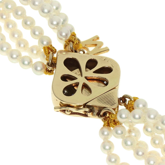 MIKIMOTO Necklace K14YG white Baby Pearl 6-Row Diamond Women Used Authentic