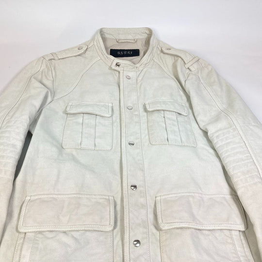 GUCCI Jacket leather white apparel punching mens 50 Used Authentic