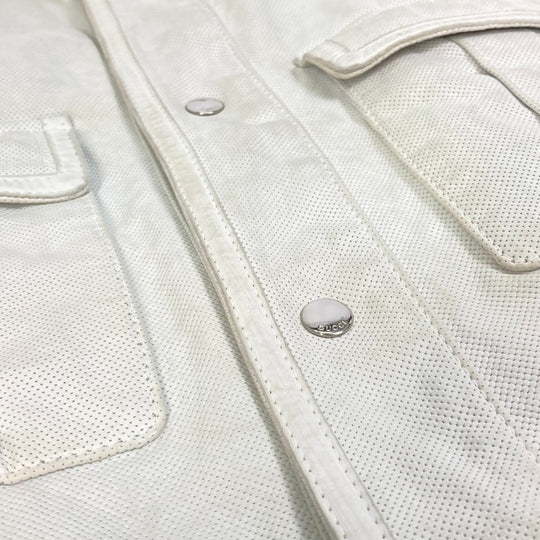 GUCCI Jacket leather white apparel punching mens 50 Used Authentic
