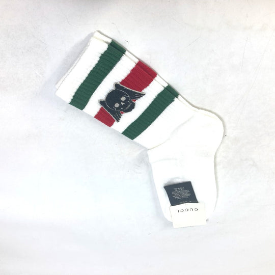 GUCCI socks 553123 cotton white Pair set wing skull mens M Used Authentic