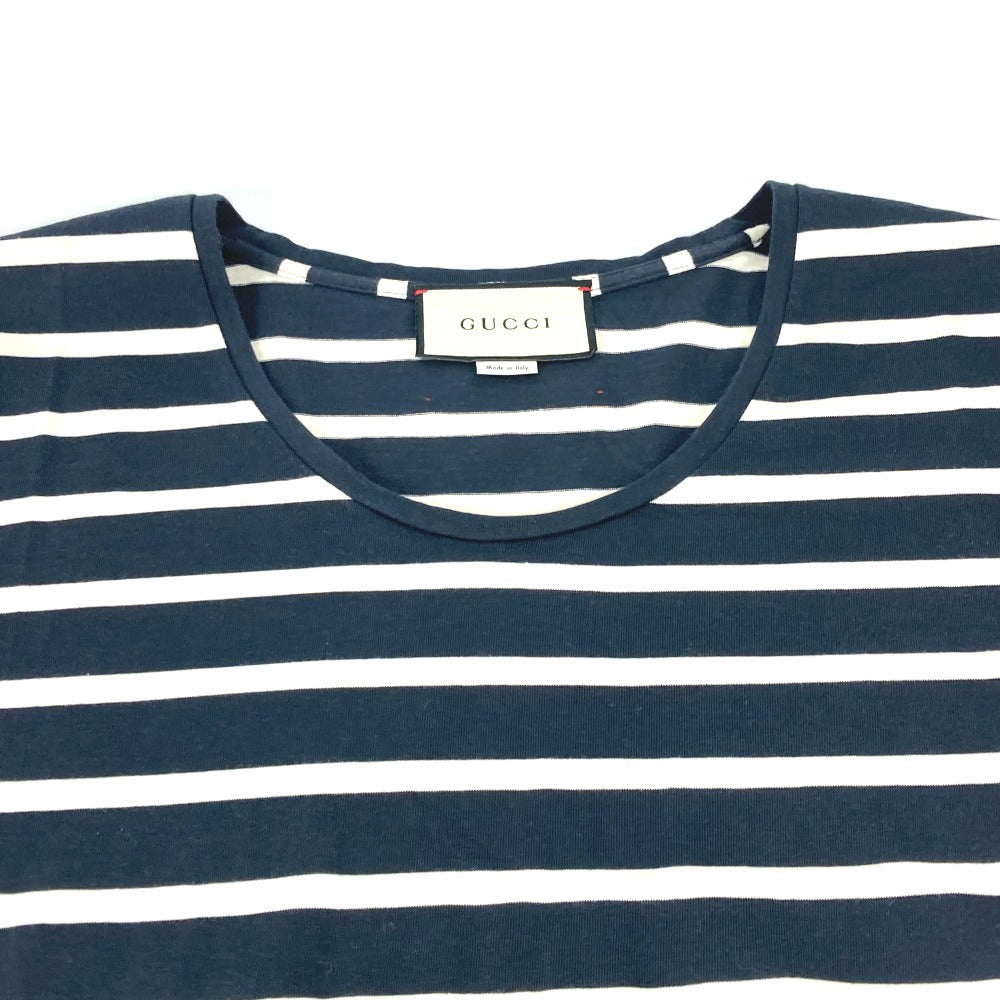 GUCCI Short sleeve T-shirt 574931 cotton Navy border mens S Used Authentic