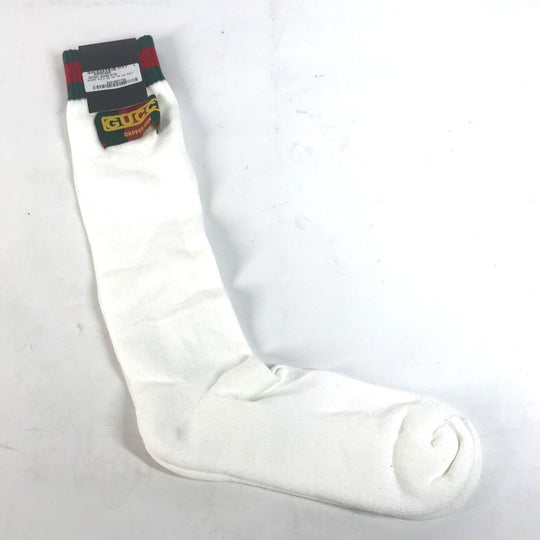 GUCCI socks 537821 Cotton, Nylon white Dapper Dan collaboration logo Sherry Line mens L 26-28cm Used Authentic