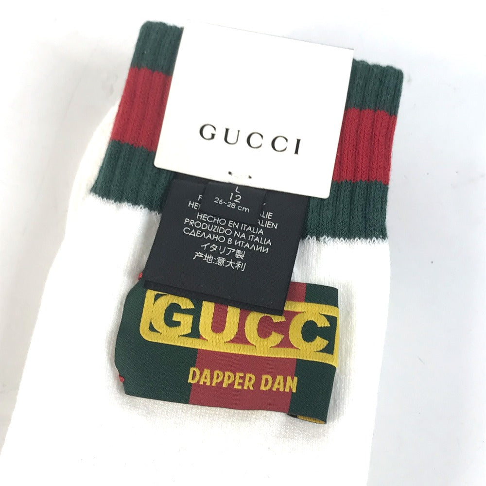 GUCCI socks 537821 Cotton, Nylon white Dapper Dan collaboration logo Sherry Line mens L 26-28cm Used Authentic