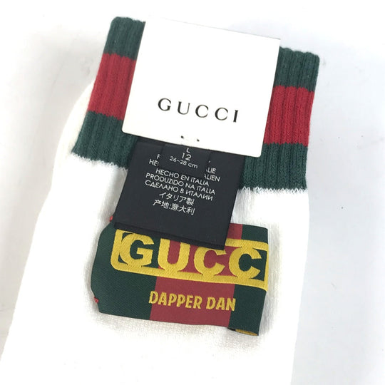 GUCCI socks 537821 Cotton, Nylon white Dapper Dan collaboration logo Sherry Line mens L 26-28cm Used Authentic