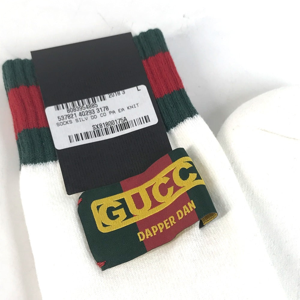 GUCCI socks 537821 Cotton, Nylon white Dapper Dan collaboration logo Sherry Line mens L 26-28cm Used Authentic