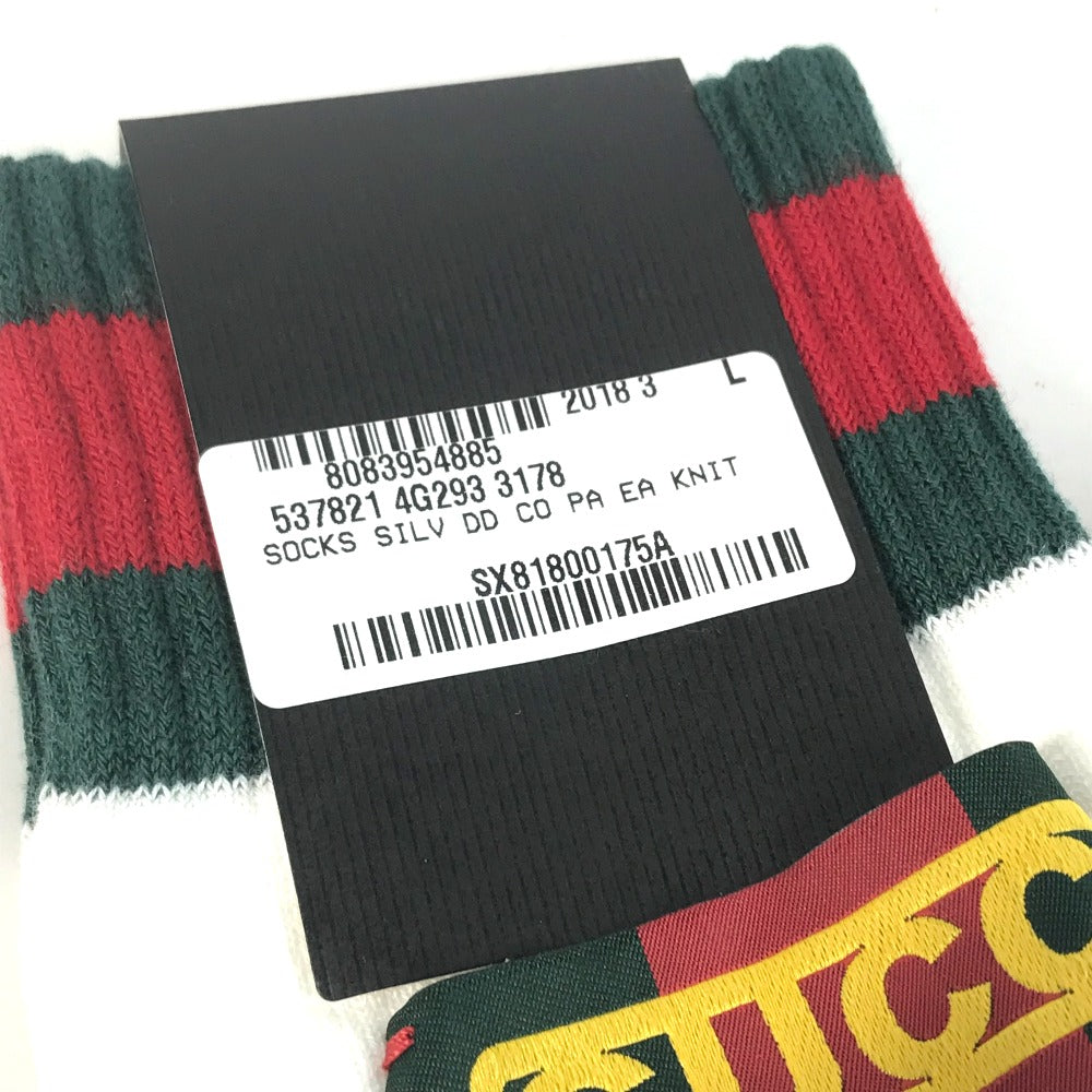 GUCCI socks 537821 Cotton, Nylon white Dapper Dan collaboration logo Sherry Line mens L 26-28cm Used Authentic