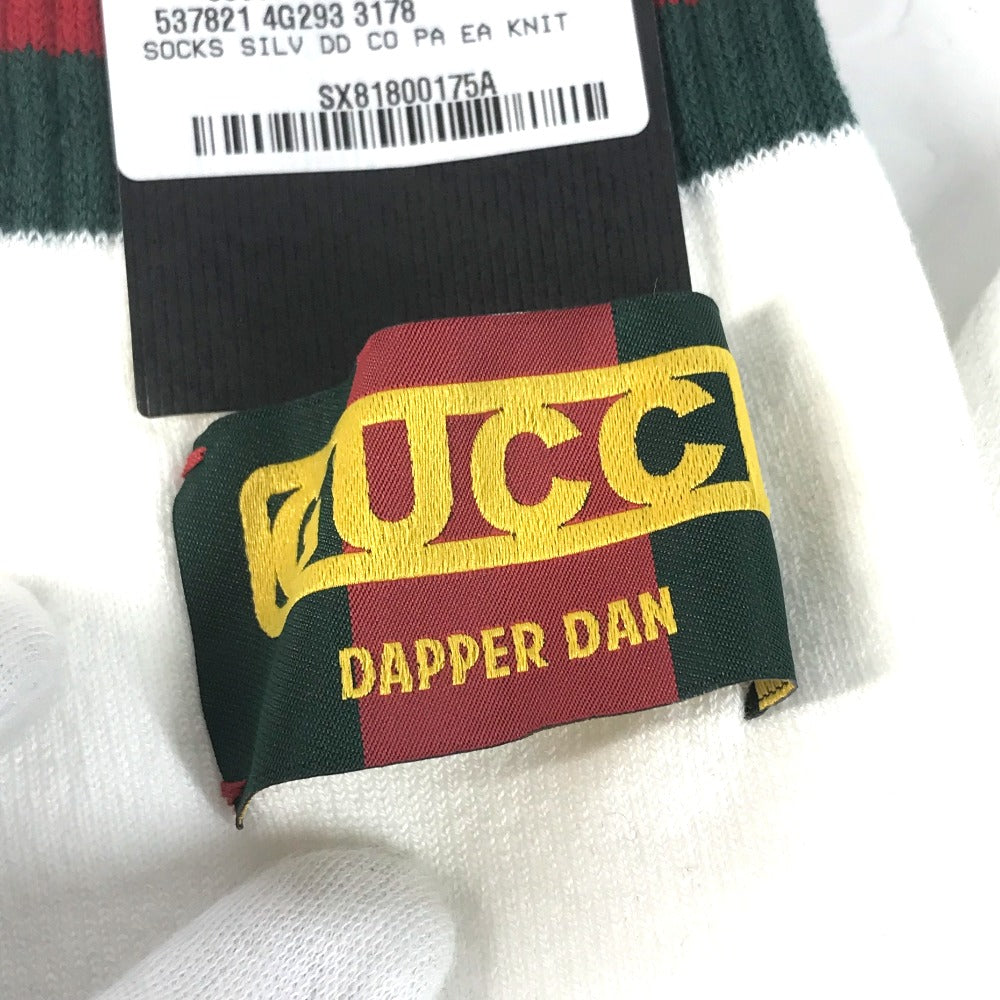 GUCCI socks 537821 Cotton, Nylon white Dapper Dan collaboration logo Sherry Line mens L 26-28cm Used Authentic