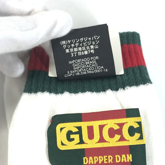 GUCCI socks 537821 Cotton, Nylon white Dapper Dan collaboration logo Sherry Line mens L 26-28cm Used Authentic