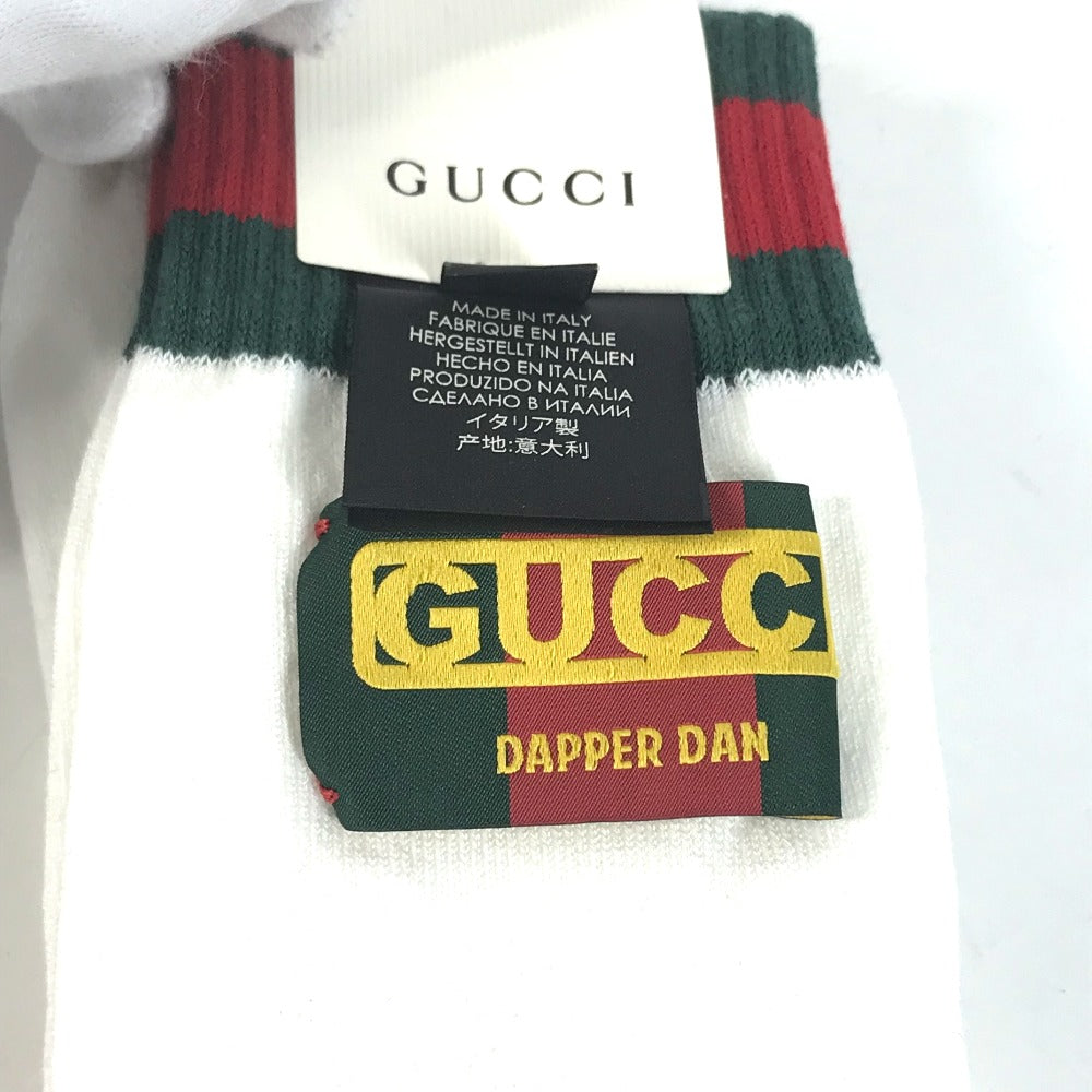 GUCCI socks 537821 Cotton, Nylon white Dapper Dan collaboration logo Sherry Line mens L 26-28cm Used Authentic