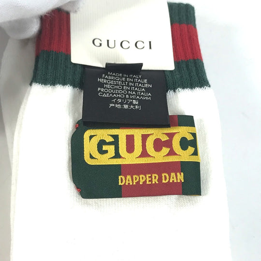 GUCCI socks 537821 Cotton, Nylon white Dapper Dan collaboration logo Sherry Line mens L 26-28cm Used Authentic