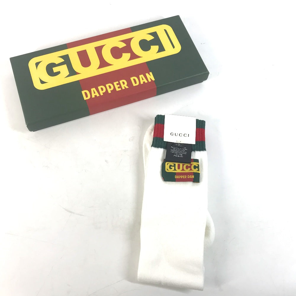 GUCCI socks 537821 Cotton, Nylon white Dapper Dan collaboration logo Sherry Line mens L 26-28cm Used Authentic