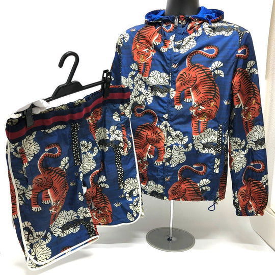 GUCCI setup 451777 Nylon blue Bengal Tiger Nylon mens 44 48 Used Authentic