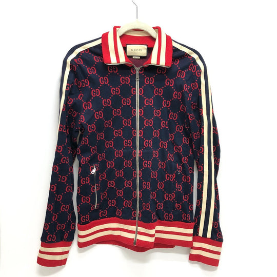 GUCCI Jacket 496919 cotton Navy GG Jacquard All-Over Print Truck Ｍ