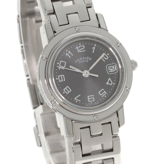 HERMES Watches Quartz CL4.210 Stainless Steel , Stainless Steel Silver Clipper gray dial Women Used Authentic