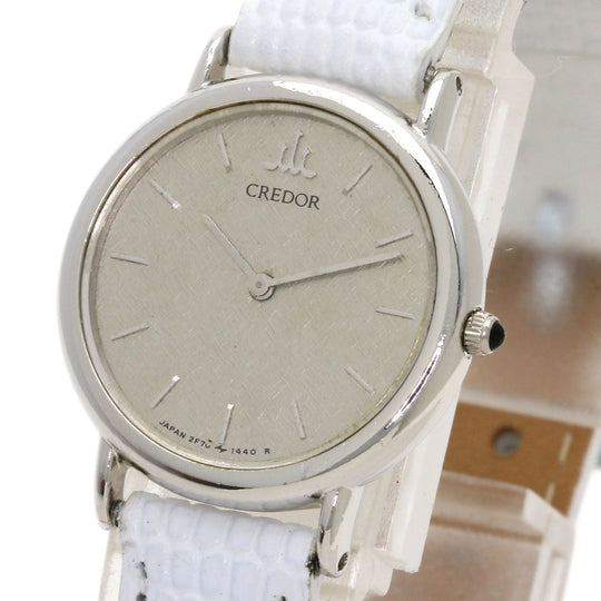 SEIKO Watches Quartz 2F70-0330 PT900, leather Silver Round face Silver dial Women Used Authentic