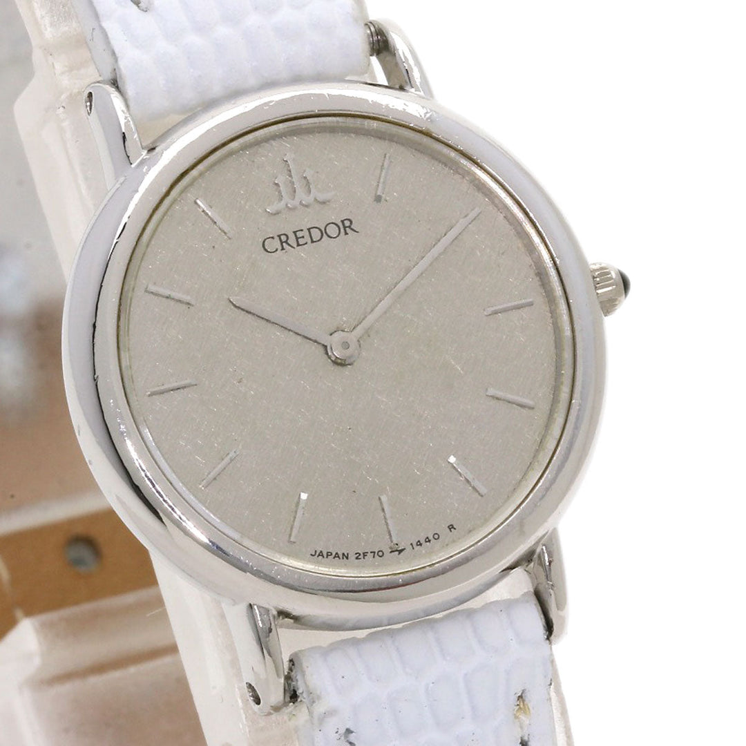 SEIKO Watches Quartz 2F70-0330 PT900, leather Silver Round face Silver dial Women Used Authentic