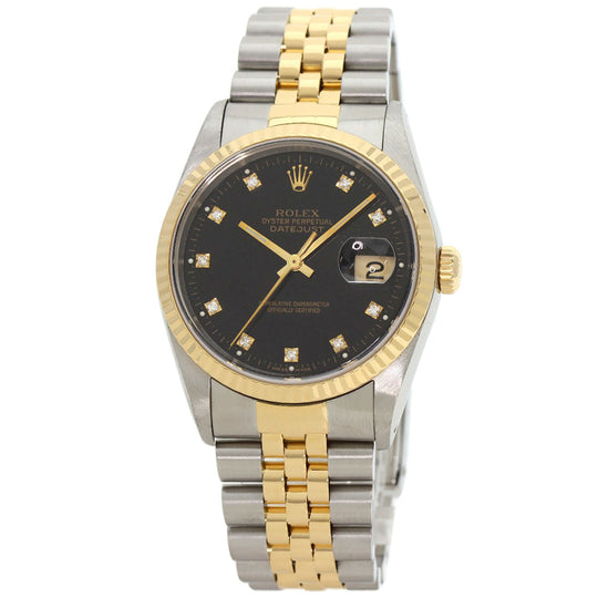 ROLEX Watches Mechanical Automatic 16233G Stainless Steel , SSxK18YG gold Datejust 10P Diamond black dial mens Used Authentic
