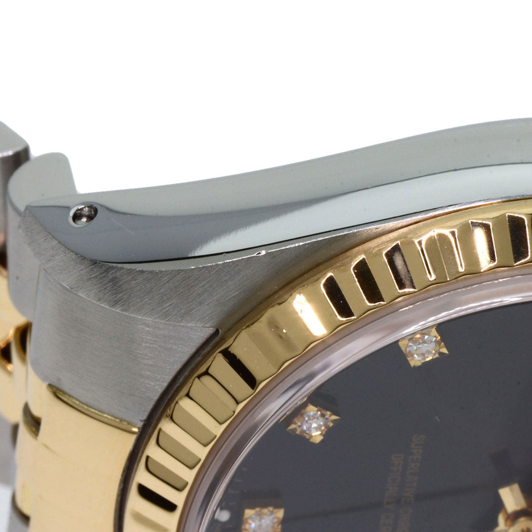 ROLEX Watches Mechanical Automatic 16233G Stainless Steel , SSxK18YG gold Datejust 10P Diamond black dial mens Used Authentic