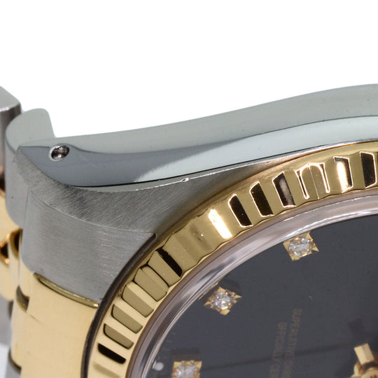 ROLEX Watches Mechanical Automatic 16233G Stainless Steel , SSxK18YG gold Datejust 10P Diamond black dial mens Used Authentic