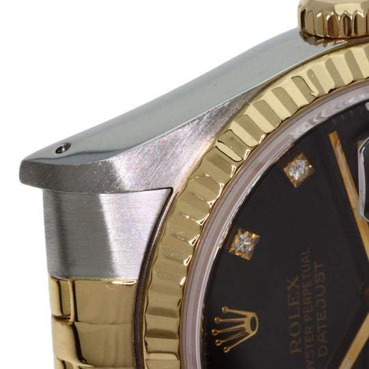 ROLEX Watches Mechanical Automatic 16233G Stainless Steel , SSxK18YG gold Datejust 10P Diamond black dial mens Used Authentic