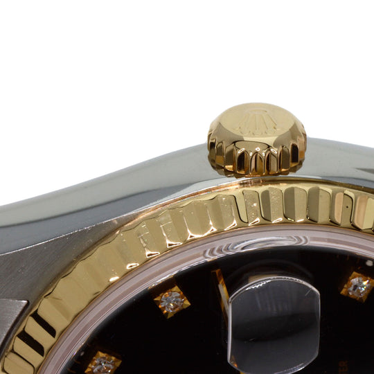ROLEX Watches Mechanical Automatic 16233G Stainless Steel , SSxK18YG gold Datejust 10P Diamond black dial mens Used Authentic
