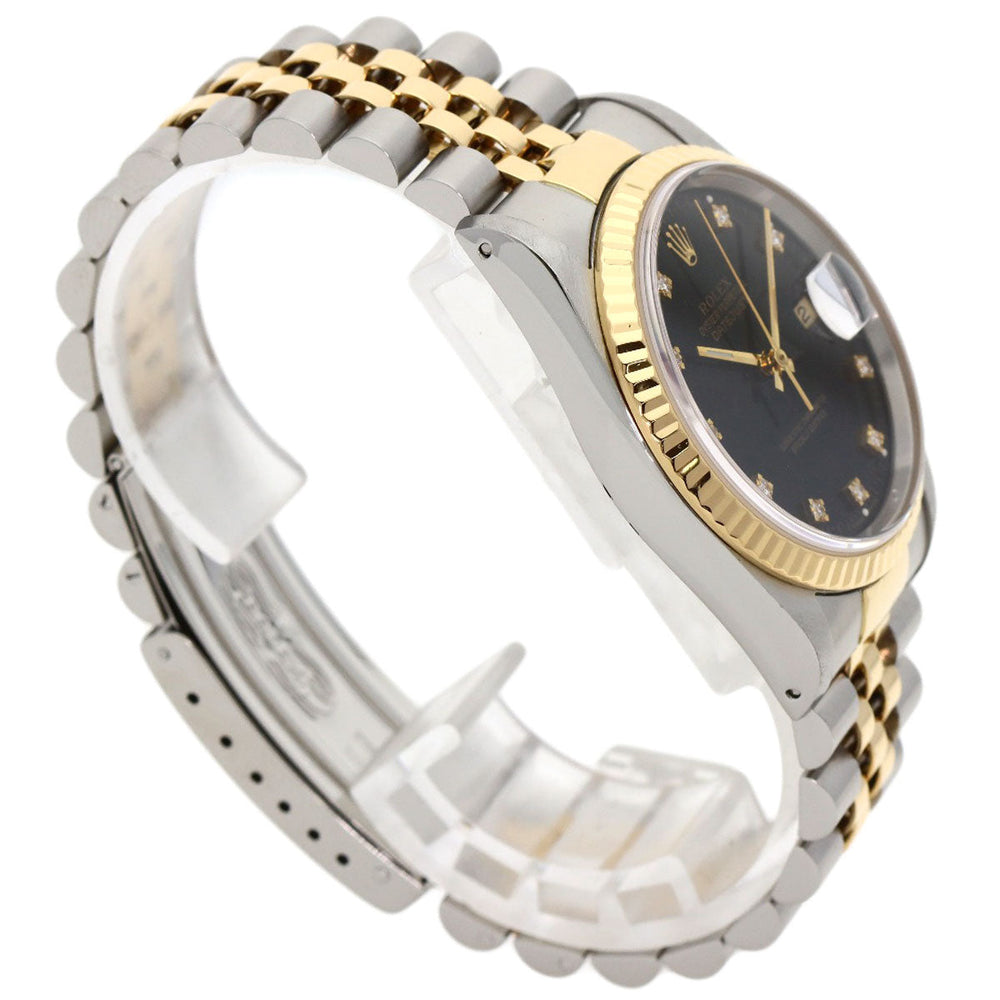 ROLEX Watches Mechanical Automatic 16233G Stainless Steel , SSxK18YG gold Datejust 10P Diamond black dial mens Used Authentic