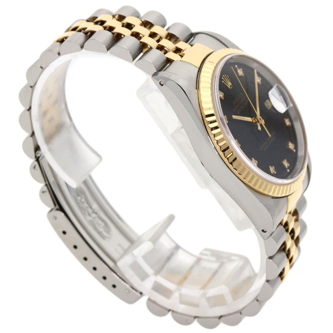 ROLEX Watches Mechanical Automatic 16233G Stainless Steel , SSxK18YG gold Datejust 10P Diamond black dial mens Used Authentic
