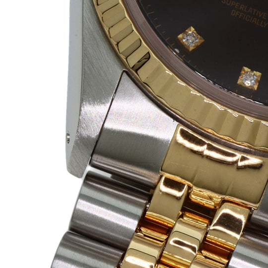 ROLEX Watches Mechanical Automatic 16233G Stainless Steel , SSxK18YG gold Datejust 10P Diamond black dial mens Used Authentic