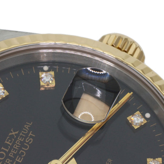 ROLEX Watches Mechanical Automatic 16233G Stainless Steel , SSxK18YG gold Datejust 10P Diamond black dial mens Used Authentic