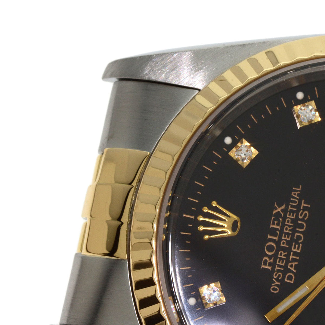 ROLEX Watches Mechanical Automatic 16233G Stainless Steel , SSxK18YG gold Datejust 10P Diamond black dial mens Used Authentic
