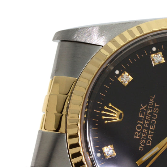 ROLEX Watches Mechanical Automatic 16233G Stainless Steel , SSxK18YG gold Datejust 10P Diamond black dial mens Used Authentic