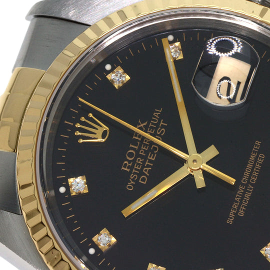 ROLEX Watches Mechanical Automatic 16233G Stainless Steel , SSxK18YG gold Datejust 10P Diamond black dial mens Used Authentic
